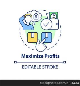 Maximize profits concept icon. Dynamic pricing importance abstract idea thin line illustration. Profitability. Isolated outline drawing. Editable stroke. Roboto-Medium, Myriad Pro-Bold fonts used. Maximize profits concept icon