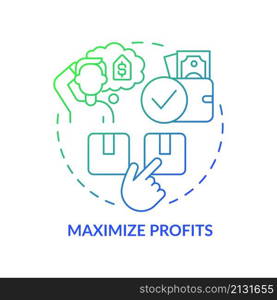 Maximize profits green blue gradient concept icon. Influencing purchase decisions abstract idea thin line illustration. Isolated outline drawing. Roboto-Medium, Myriad Pro-Bold fonts used. Maximize profits green blue gradient concept icon