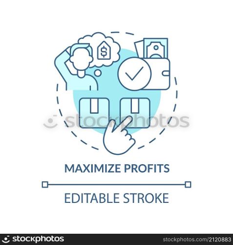 Maximize profits turquoise concept icon. Increase sales revenue abstract idea thin line illustration. Isolated outline drawing. Editable stroke. Roboto-Medium, Myriad Pro-Bold fonts used. Maximize profits turquoise concept icon