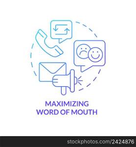 Maximizing word of mouth blue gradient concept icon. Business sales complication abstract idea thin line illustration. Mouth advertising. Isolated outline drawing. Myriad Pro-Bold font used. Maximizing word of mouth blue gradient concept icon
