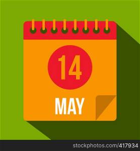 May 14 Calendar icon. Flat illustration of may 14 Calendar vector icon for web isolated on lime background. May 14 Calendar icon, flat style