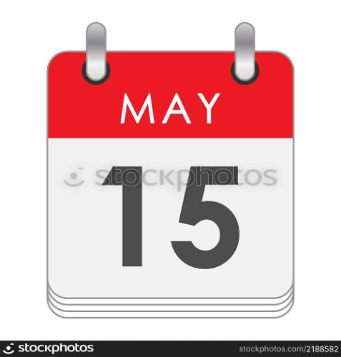 May 15. A leaf of the flip calendar with the date of May 15. Flat style.