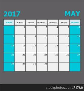 May 2017 calendar week starts on Sunday, stock vector