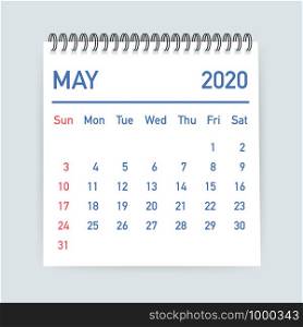 May 2020 Calendar Leaf. Calendar 2020 in flat style. Vector stock illustration.. May 2020 Calendar Leaf. Calendar 2020 in flat style. Vector illustration.