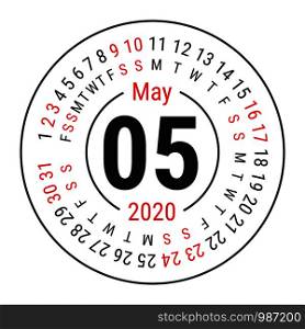 May 2020. Vector English ?alendar. Round calender. Week starts on Sunday. Design template. Circle. Fifth month
