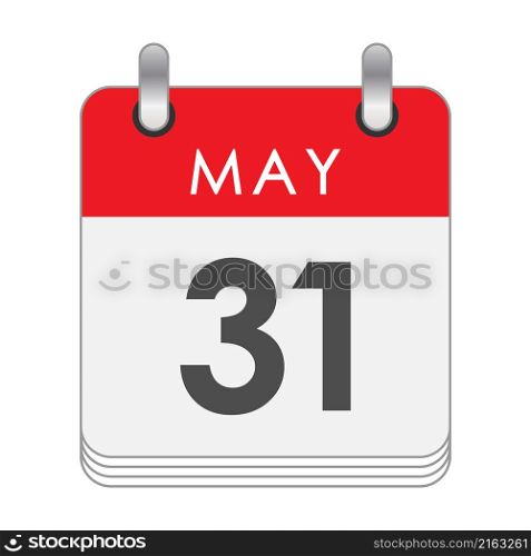 May 31. A leaf of the flip calendar with the date of May 31. Flat style.