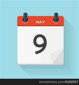 May 9 Calendar Flat Daily Icon. Vector Illustration Emblem. Element of Design for Decoration Office Documents and Applications. Logo of Day, Date, Time, Month and Holiday. EPS10. May 9 Calendar Flat Daily Icon. Vector Illustration Emblem. Elem