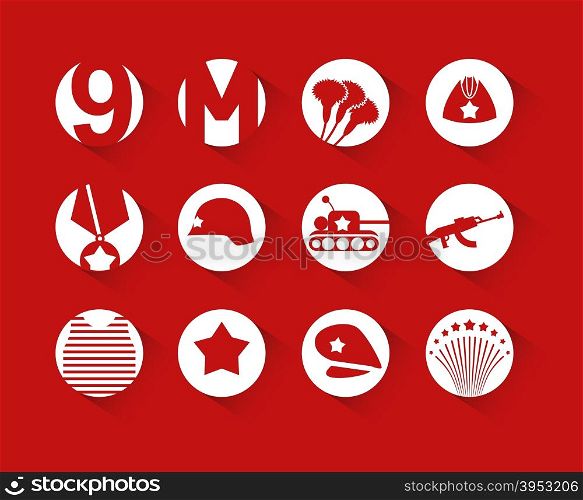 May 9, victory day, icon set