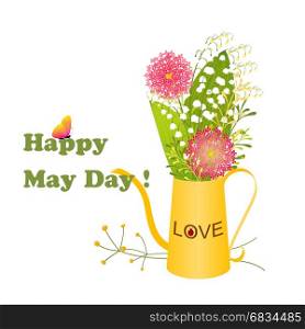 May Day Colorful Flower and Butterfly Background