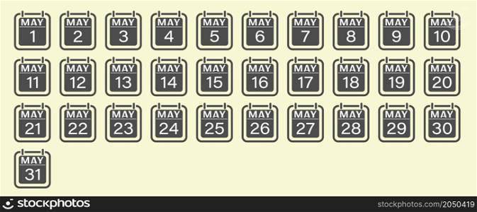 May is a month with numbers. A set of calendar sheets for a website, applications and creative design. Flat design.