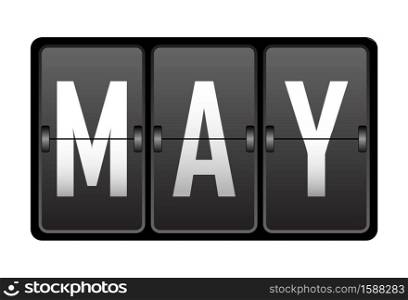 May. Name of the month on the cells of the mechanical tableau. Vector illustration.