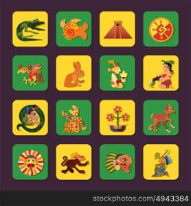 Maya Green And Yellow Icons Set. Maya green and yellow icons set with people and art symbols flat isolated vector illustration
