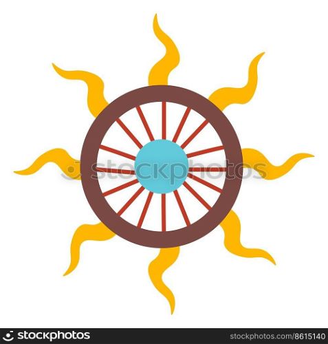 Mayan or Aztec culture symbolism, isolated icon of sun with rays and center. Ancient traditions and worship, cultural heritage of Mexico or Brazil. History and mystery signs. Vector in flat style. Sun symbol of ancient ethnicity culture, maya