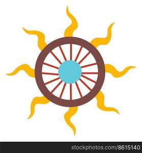 Mayan or Aztec culture symbolism, isolated icon of sun with rays and center. Ancient traditions and worship, cultural heritage of Mexico or Brazil. History and mystery signs. Vector in flat style. Sun symbol of ancient ethnicity culture, maya