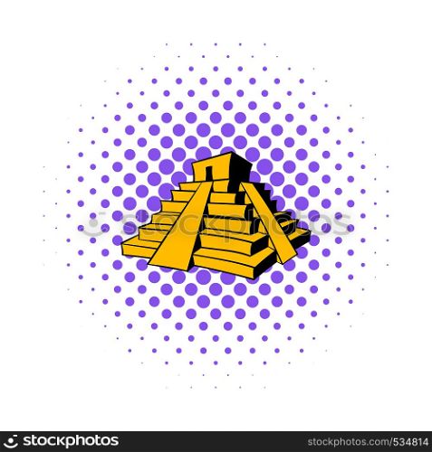 Mayan pyramid icon in comics style on a white background. Mayan pyramid icon, comics style