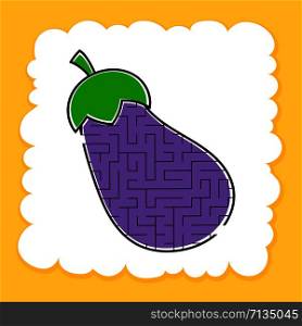 Maze eggplant. Game for kids. Puzzle for children. Cartoon style. Labyrinth conundrum. Color vector illustration. The development of logical and spatial thinking. Maze eggplant. Game for kids. Puzzle for children. Cartoon style. Labyrinth conundrum. Color vector illustration. The development of logical and spatial thinking.