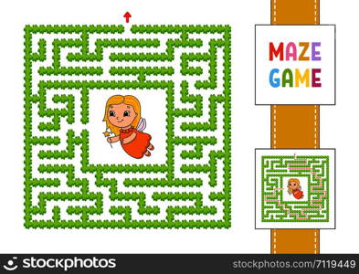 Maze. Game for kids. Funny labyrinth. Education developing worksheet. Activity page. Puzzle for children. Cute cartoon style. Riddle for preschool. Logical conundrum. Color vector illustration.