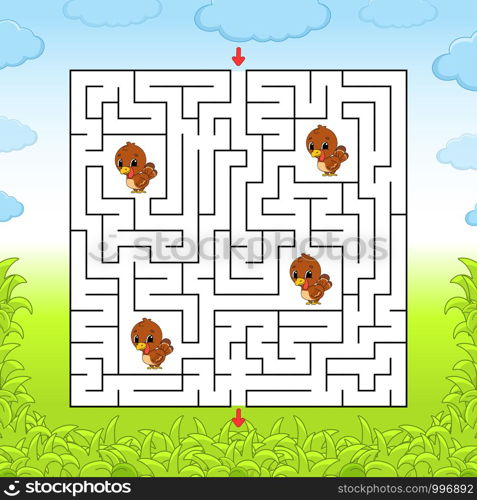 Maze. Game for kids. Funny labyrinth. Education developing worksheet. Activity page. Puzzle for children. Cute cartoon style. Riddle for preschool. Logical conundrum. Color vector illustration.