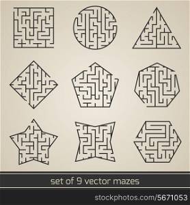 Maze labyrinth kids puzzle game set isolated vector illustration
