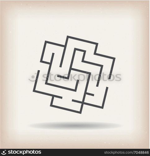 Maze Symbol On Vintage Background. Illustration of a labyrinth game logotype inside grunge textured and vintage background