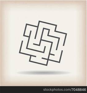 Maze Symbol On Vintage Background. Illustration of a labyrinth game logotype inside grunge textured and vintage background