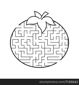 Maze Tomato. Game for kids. Puzzle for children. Cartoon style. Labyrinth conundrum. Black and white vector illustration. The development of logical and spatial thinking. Maze Tomato. Game for kids. Puzzle for children. Cartoon style. Labyrinth conundrum. Black and white vector illustration. The development of logical and spatial thinking.