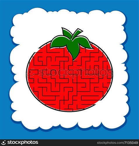 Maze Tomato. Game for kids. Puzzle for children. Cartoon style. Labyrinth conundrum. Color vector illustration. The development of logical and spatial thinking. Maze Tomato. Game for kids. Puzzle for children. Cartoon style. Labyrinth conundrum. Color vector illustration. The development of logical and spatial thinking.