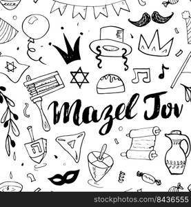 Mazel tov seam≤ss pattern, Jewish holiday hand drawn items, vector illustration.. Mazel tov seam≤ss pattern, Jewish holiday hand drawn items, vector illustration