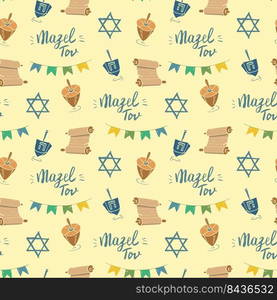 Mazel tov seamless pattern, Jewish holiday hand drawn items, vector illustration.. Mazel tov seamless pattern, Jewish holiday hand drawn items, vector illustration