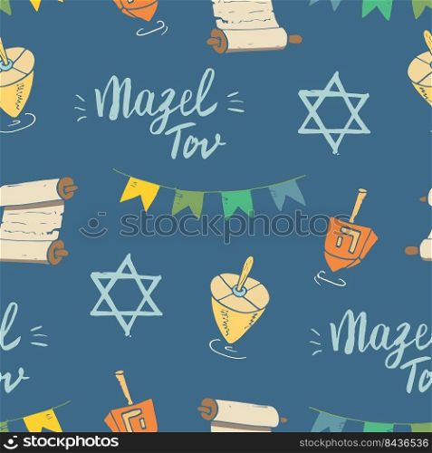 Mazel tov seamless pattern, Jewish holiday hand drawn items, vector illustration.. Mazel tov seamless pattern, Jewish holiday hand drawn items, vector illustration