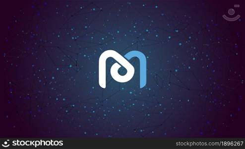 Mdex MDX token symbol of the DeFi project cryptocurrency theme on blue polygonal background. Cryptocurrency coin logo icon. Decentralized finance programs. Vector illustration.