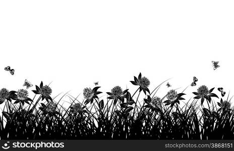 Meadow background with butterflies. All objects are separated. Vector illustration with transparency. Eps 10.