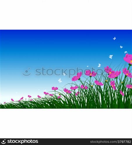 Meadow color background with butterflies. All objects are separated. Vector illustration with transparency. Eps 10.