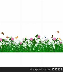 Meadow color background with butterflies and cornflowers. All objects are separated. Vector illustration. Eps 10 without transparency.