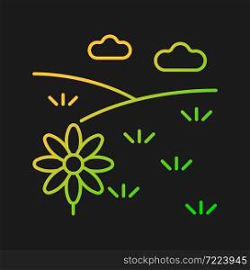 Meadow gradient vector icon for dark theme. Grass covered open land. Field with flowers. Grassland and pastureland. Thin line color symbol. Modern style pictogram. Vector isolated outline drawing. Meadow gradient vector icon for dark theme