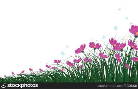 Meadow with butterflies. All objects are separated. Vector illustration.