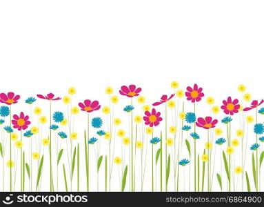 meadow with colorful flowers cartoon