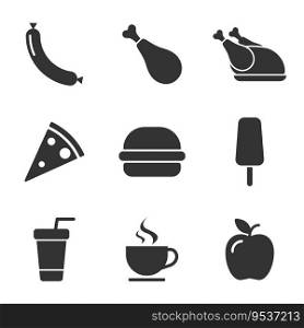 Meal  elated icon set. Food icon set. Flat vector illustration.