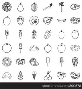 Meal icons set. Outline style of 36 meal vector icons for web isolated on white background. Meal icons set, outline style