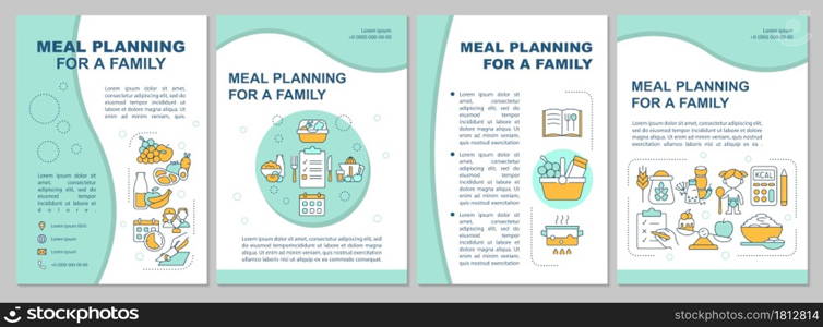 Meal planning for family blue brochure template. Flyer, booklet, leaflet print, cover design with linear icons. Vector layouts for presentation, annual reports, advertisement pages. Meal planning for family blue brochure template