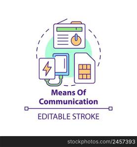 Means of communication concept icon. Thing to store for surviving. Emergency go bag abstract idea thin line illustration. Isolated outline drawing. Editable stroke. Arial, Myriad Pro-Bold fonts used. Means of communication concept icon
