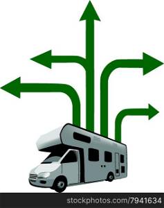 means of transport traveling camper arrows indication