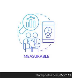 Measurable blue gradient concept icon. Advantage of digital advertising abstract idea thin line illustration. Achieving quantifiable result. Isolated outline drawing. Myriad Pro-Bold font used. Measurable blue gradient concept icon