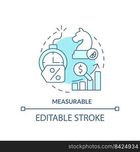 Measurable turquoise concept icon. Tracking c&aign. Benefit of direct marketing abstract idea thin line illustration. Isolated outline drawing. Editable stroke. Arial, Myriad Pro-Bold fonts used. Measurable turquoise concept icon