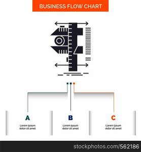measure, caliper, calipers, physics, measurement Business Flow Chart Design with 3 Steps. Glyph Icon For Presentation Background Template Place for text.. Vector EPS10 Abstract Template background