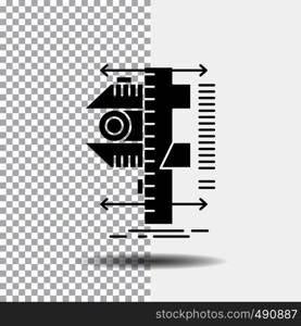 measure, caliper, calipers, physics, measurement Glyph Icon on Transparent Background. Black Icon. Vector EPS10 Abstract Template background