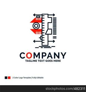 measure, caliper, calipers, physics, measurement Logo Design. Blue and Orange Brand Name Design. Place for Tagline. Business Logo template.