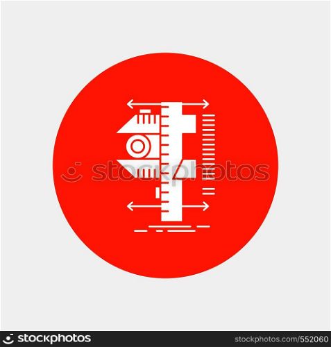 measure, caliper, calipers, physics, measurement White Glyph Icon in Circle. Vector Button illustration. Vector EPS10 Abstract Template background