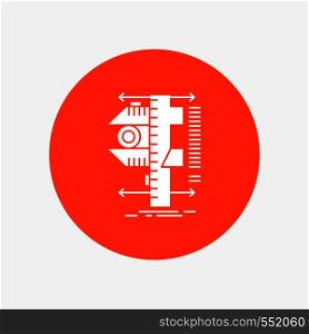 measure, caliper, calipers, physics, measurement White Glyph Icon in Circle. Vector Button illustration. Vector EPS10 Abstract Template background