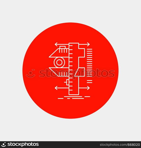 measure, caliper, calipers, physics, measurement White Line Icon in Circle background. vector icon illustration. Vector EPS10 Abstract Template background